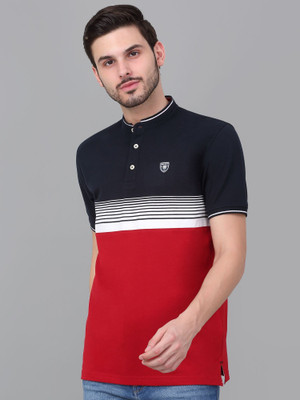 CANTABIL Striped Men Mandarin Collar Red T-Shirt
