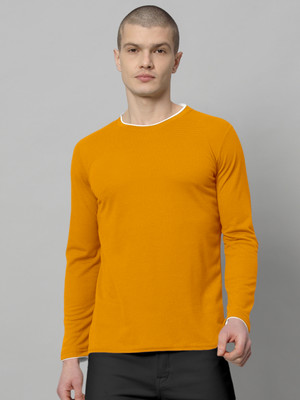 METRONAUT Solid Men Round Neck Yellow T-Shirt