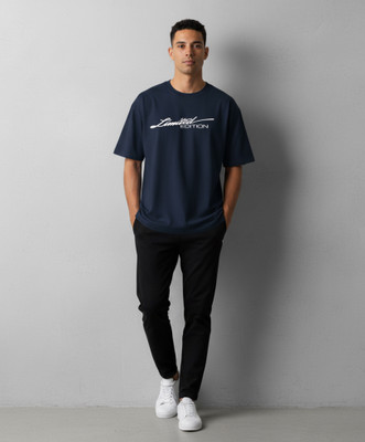 Clever Fox Graphic Print Men Round Neck Navy Blue T-Shirt
