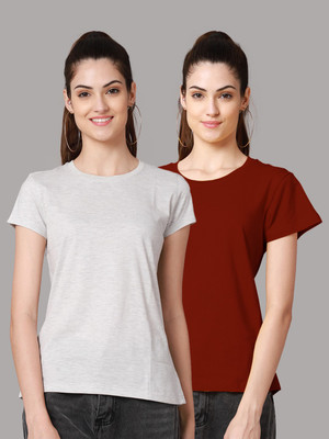 FBAR Solid Women Round Neck Multicolor T-Shirt