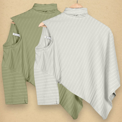 PRAIZY Striped Men Round Neck Light Green, White T-Shirt