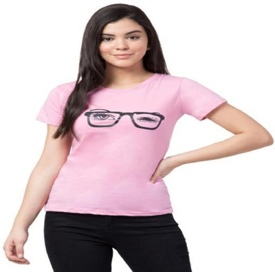 TARSHI Printed Women Round Neck Pink T-Shirt