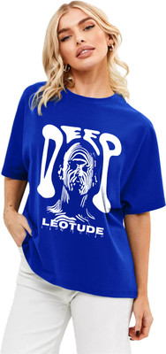 Leotude Printed Women Round Neck Blue T-Shirt