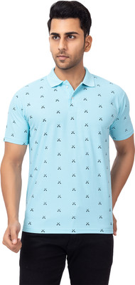 EMERALD APPAREL TRADING Printed Men Polo Neck Blue T-Shirt