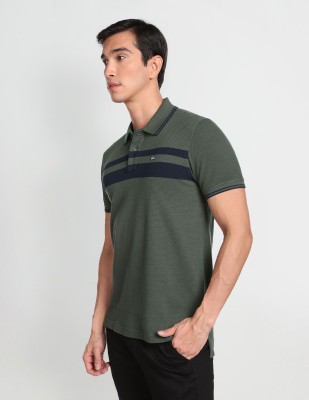 Arrow Sport Striped Men Polo Neck Green T-Shirt