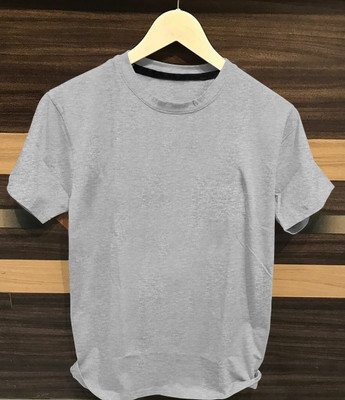 Just Try Solid Men Round Neck Grey T-Shirt