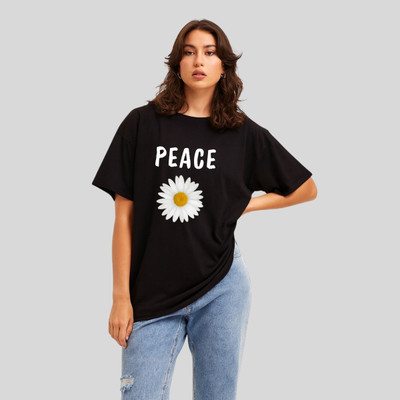Peach Blossom Self Design Women Round Neck Dark Green T-Shirt
