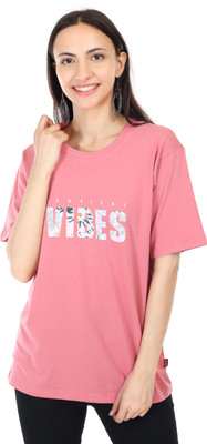 ROYAL LIYO Printed Women Round Neck Pink T-Shirt