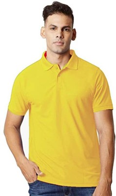 Kavmart Solid Men V Neck Yellow T-Shirt