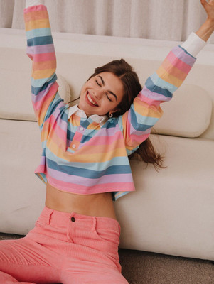 HouseOfCommon Striped Women Round Neck Multicolor T-Shirt