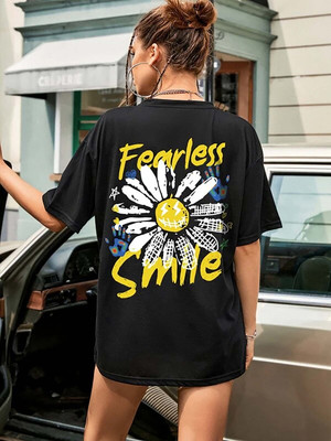 London Hills Printed, Typography Women Round Neck Black T-Shirt