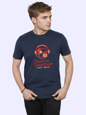 High on Soda Graphic Print Men Round Neck Navy Blue T-Shirt