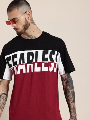 HERE&NOW Printed Men Round Neck Maroon T-Shirt