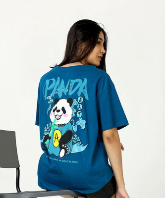 Fabflee Printed, Typography Women Round Neck Blue T-Shirt