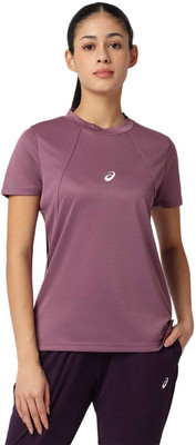 Asics Solid Women Round Neck Purple T-Shirt