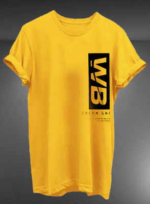 Try This Typography Men Round Neck Yellow, Black T-Shirt