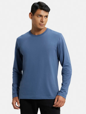 JOCKEY Solid Men Round Neck Blue T-Shirt