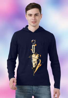 FastColors Printed Men Hooded Neck Dark Blue T-Shirt