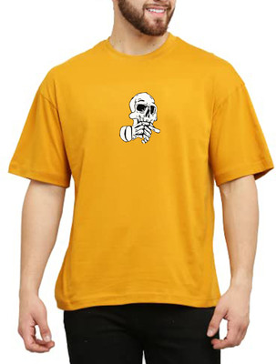 Hikaru Printed Men Round Neck Yellow T-Shirt
