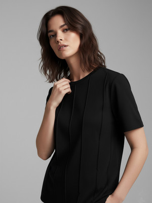 ALISBA Solid Women Round Neck Black T-Shirt