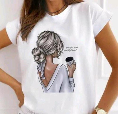 JOLSTER Printed Women Round Neck White T-Shirt