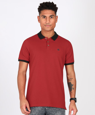 WROGN Solid Men Polo Neck Red T-Shirt