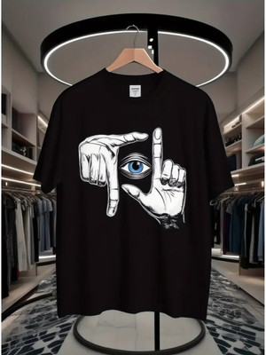 HASTEN Printed Men Round Neck Black T-Shirt