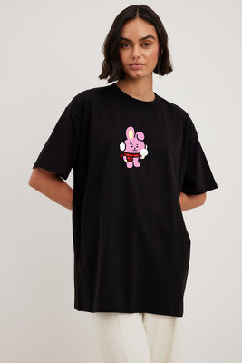 Stitchmeashirt Printed Women Round Neck Black T-Shirt