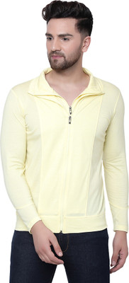 Moordale Fab Solid Men Zip Neck Yellow T-Shirt