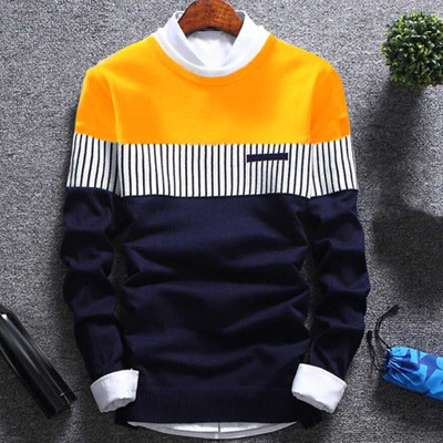 Try This Colorblock Men Round Neck Multicolor T-Shirt