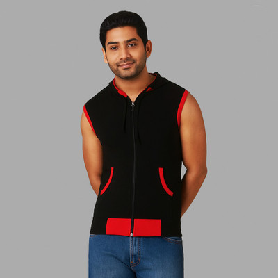 VASTRAART Printed Men Hooded Neck Black, Red T-Shirt