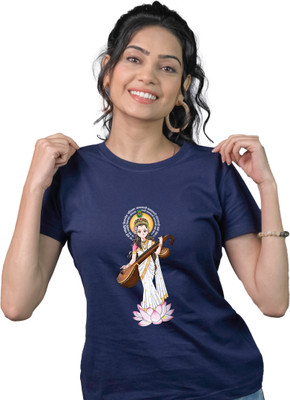 Tedhi Medhi Family Printed Women Round Neck Navy Blue T-Shirt
