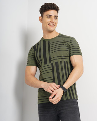 The Indian Garage Co. Striped Men Round Neck Green T-Shirt
