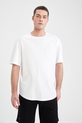 defacto Solid Men Round Neck White T-Shirt