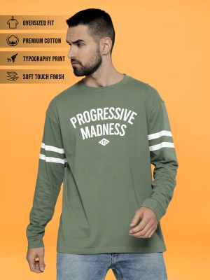 MANIAC Typography Men Round Neck Green T-Shirt