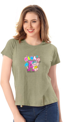 BHAVICREATION Printed Women Round Neck Green T-Shirt