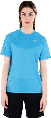 Hundred Solid Women Round Neck Blue T-Shirt
