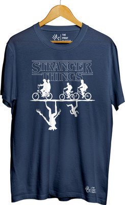 THE PRINT PLATTER Printed Men Round Neck Navy Blue T-Shirt