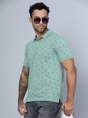 CANTABIL Printed Men Polo Neck Green T-Shirt