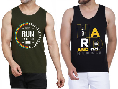 WOOSTRO Printed Men Scoop Neck Dark Green, Black T-Shirt