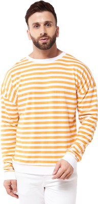 ACCELRUN Striped Men Round Neck Yellow, White T-Shirt