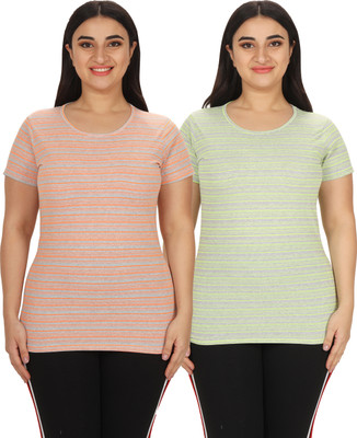 YUALIN CREATION Solid Women Round Neck Multicolor T-Shirt