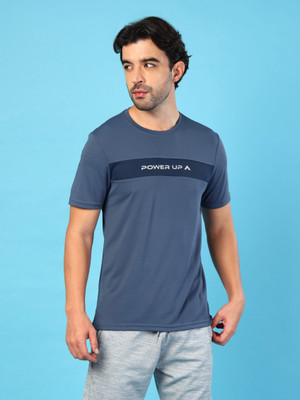 TECHNOSPORT Printed Men Crew Neck Navy Blue T-Shirt