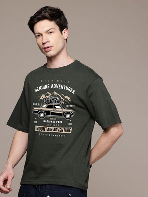 Moda Rapido Graphic Print Men Round Neck Dark Green T-Shirt