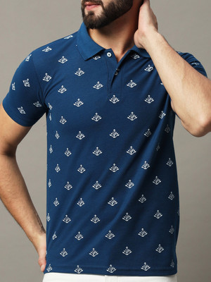 Hushbucks Printed Men Polo Neck Dark Blue T-Shirt