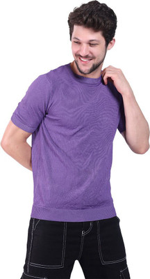 SONI BROS Solid Men Round Neck Purple T-Shirt