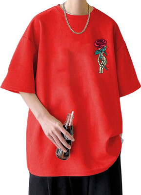 MIT Bharat Printed, Floral Print Men Round Neck Red T-Shirt