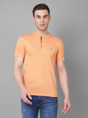 Dollar Solid Men Henley Neck Brown T-Shirt