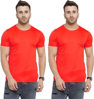 Think Tech Solid Men Round Neck Red T-Shirt