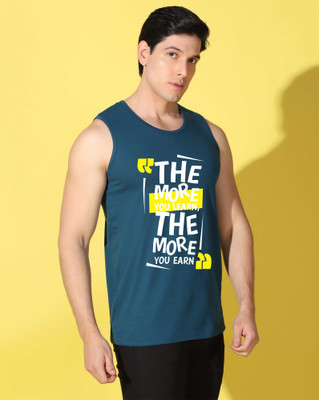 WOOSTRO Graphic Print Men Scoop Neck Dark Blue T-Shirt